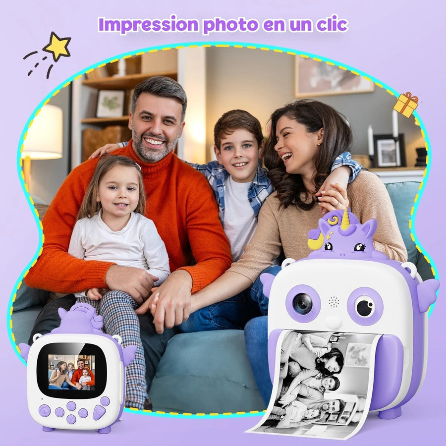 Appareil photo instantané enfant 1080P avec impression et carte 32 Go