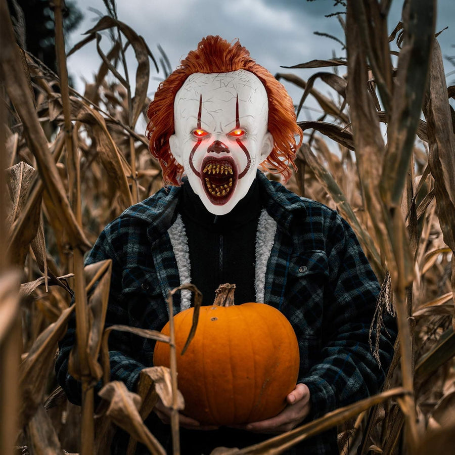 Masque clown tueur avec yeux rouges LED