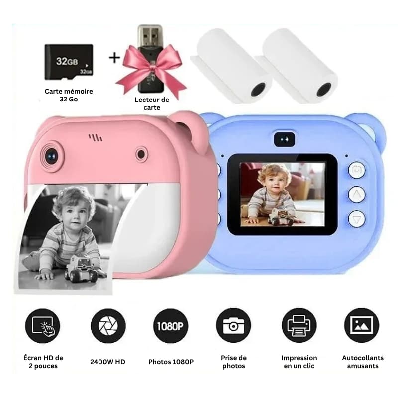 Appareil photo instantané enfant avec impression thermique et fonction vidéo dessin