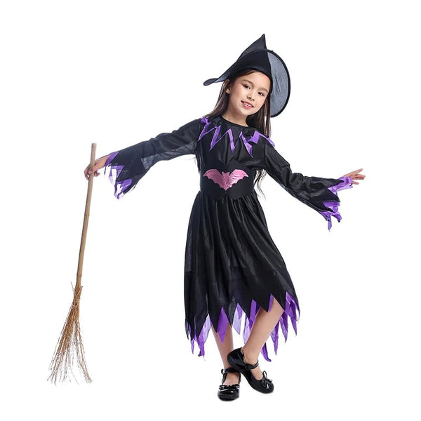 Robe de sorcière noire et violette avec son chapeau pointu