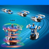 Voiture de police robot transformable télécommandée bleu