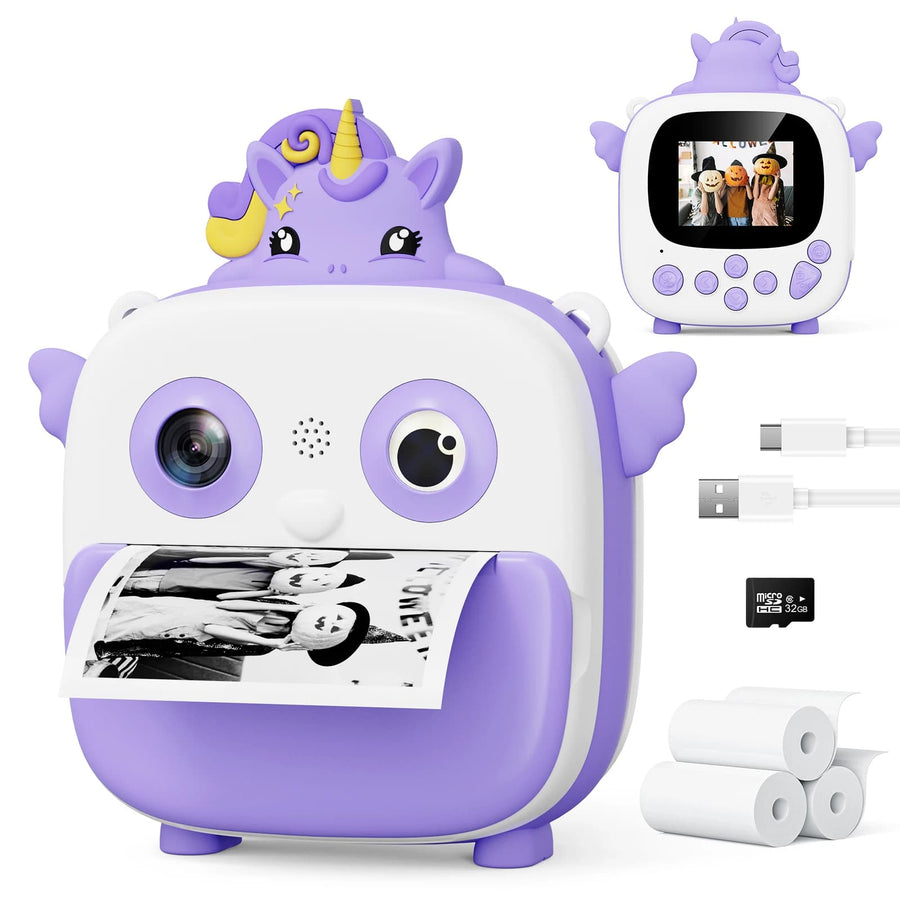 Appareil photo instantané enfant 1080P avec impression et carte 32 Go