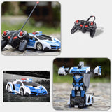 Voiture de police robot transformable télécommandée bleu